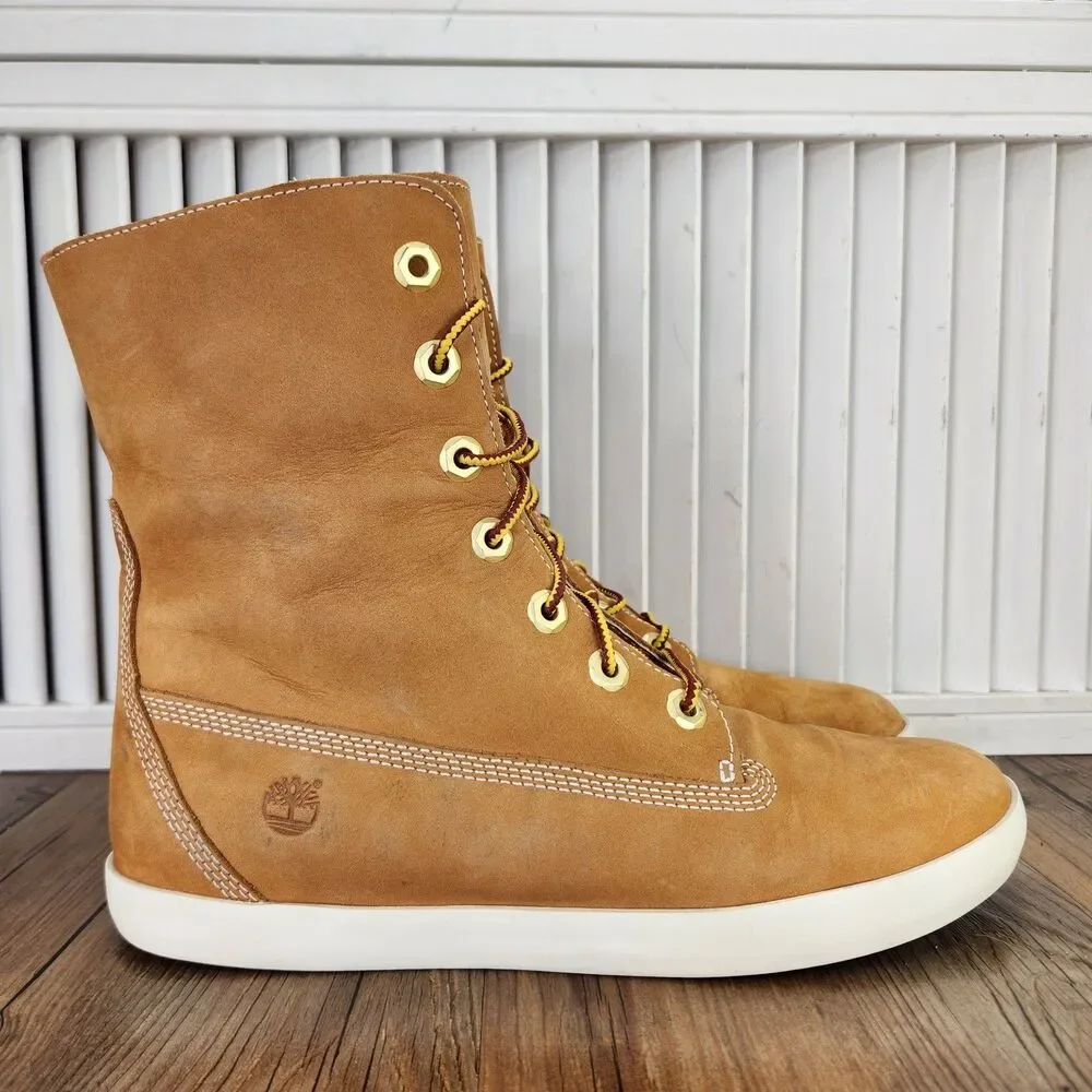 Timberland Earthkeepers Roll Top Boots Womens 9 Wheat Nubuck Fleece Collar 8643A